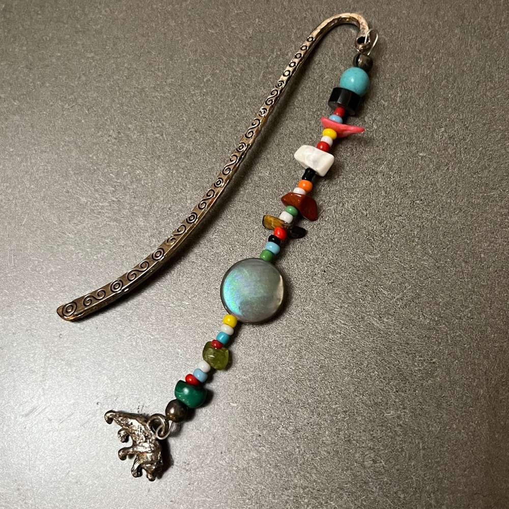 Natural Gemstone, Crystals Beaded Bookmark with Elephant Charm